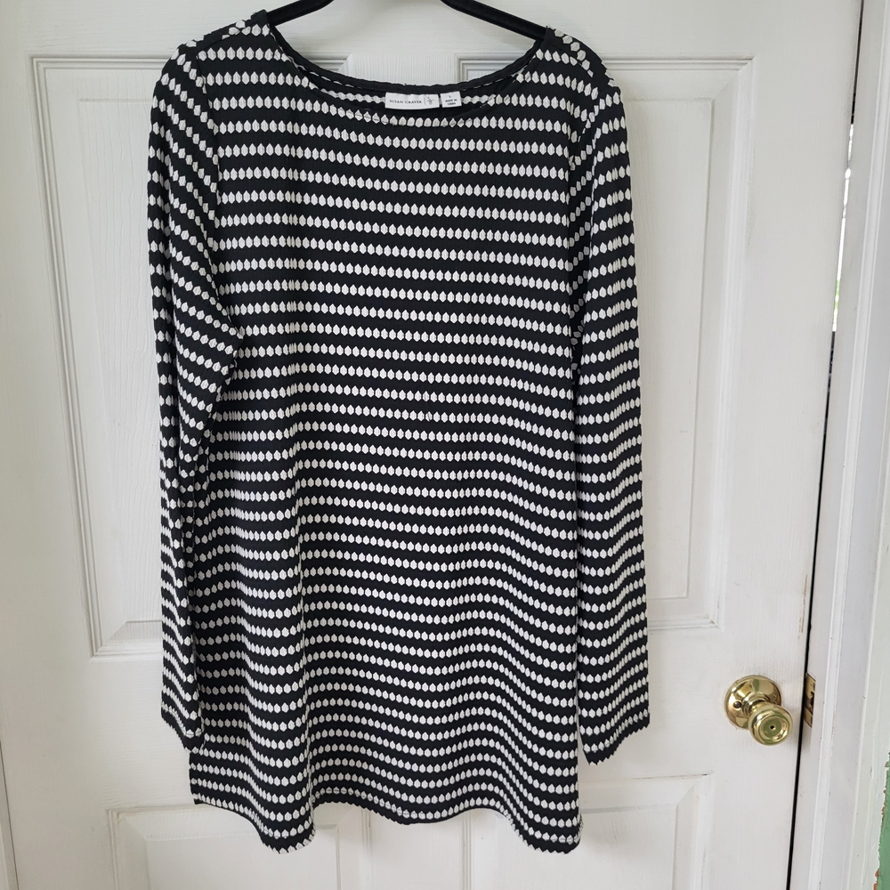 Susan Graver Black and White Striped Tunic - Large